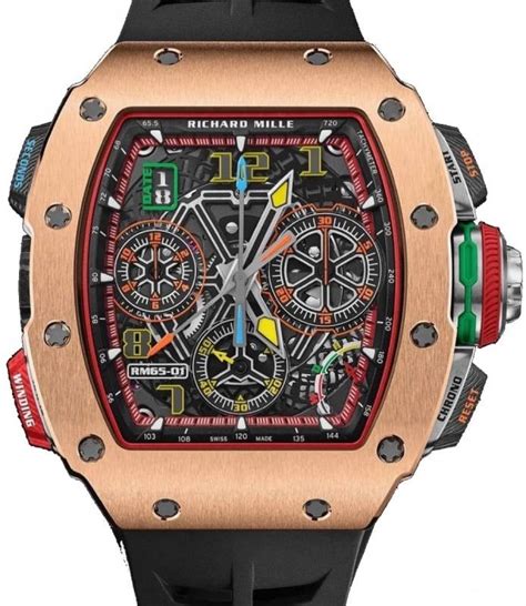 richard mille chronograph full rose gold rm65-01|Richard Mille automatic winding clock.